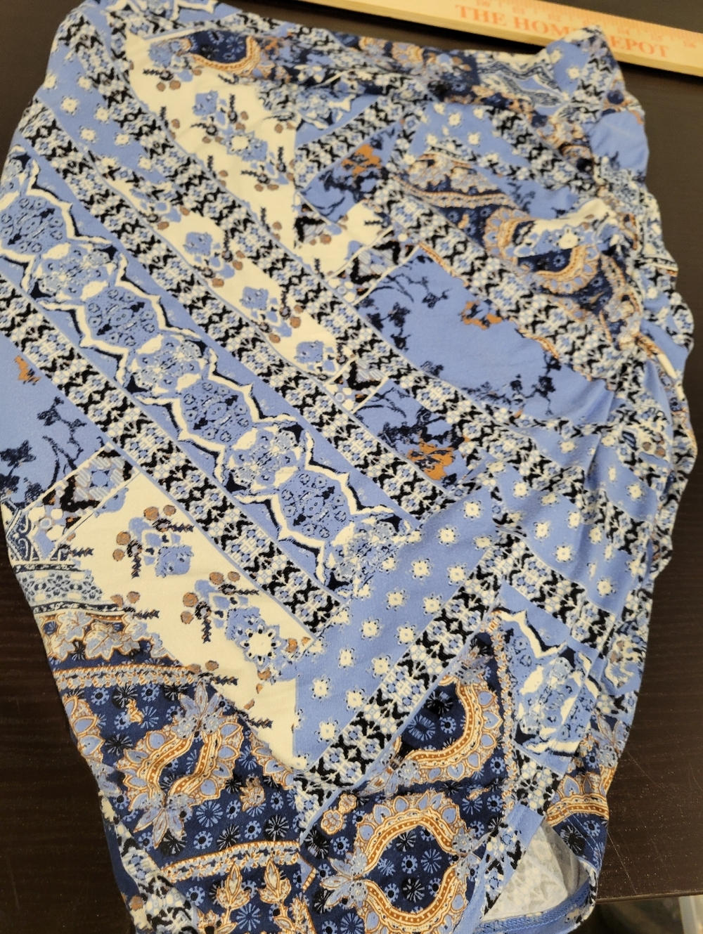 Free People She's Something Else Mini Skirt Blue Patchwork XS Boho Ruched